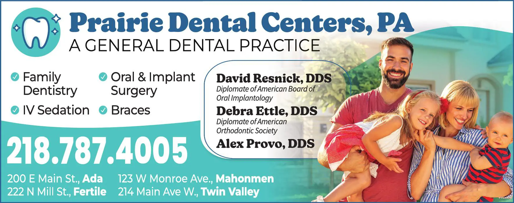Dentists print ad for Prairie Dental Centers PA