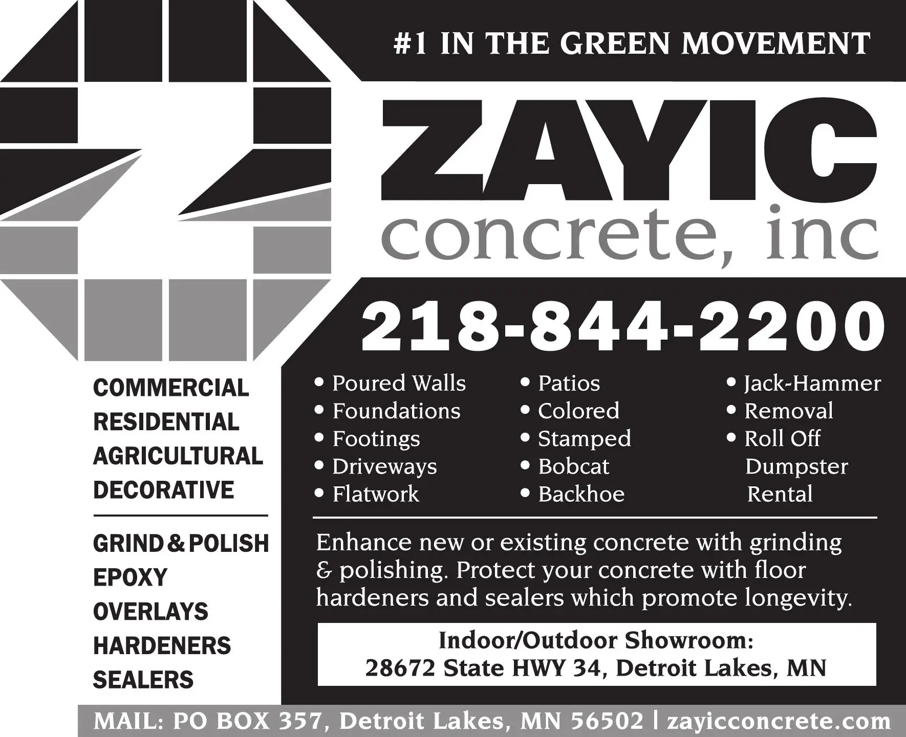 Concrete Contractors print ad for Zayic Concrete Inc