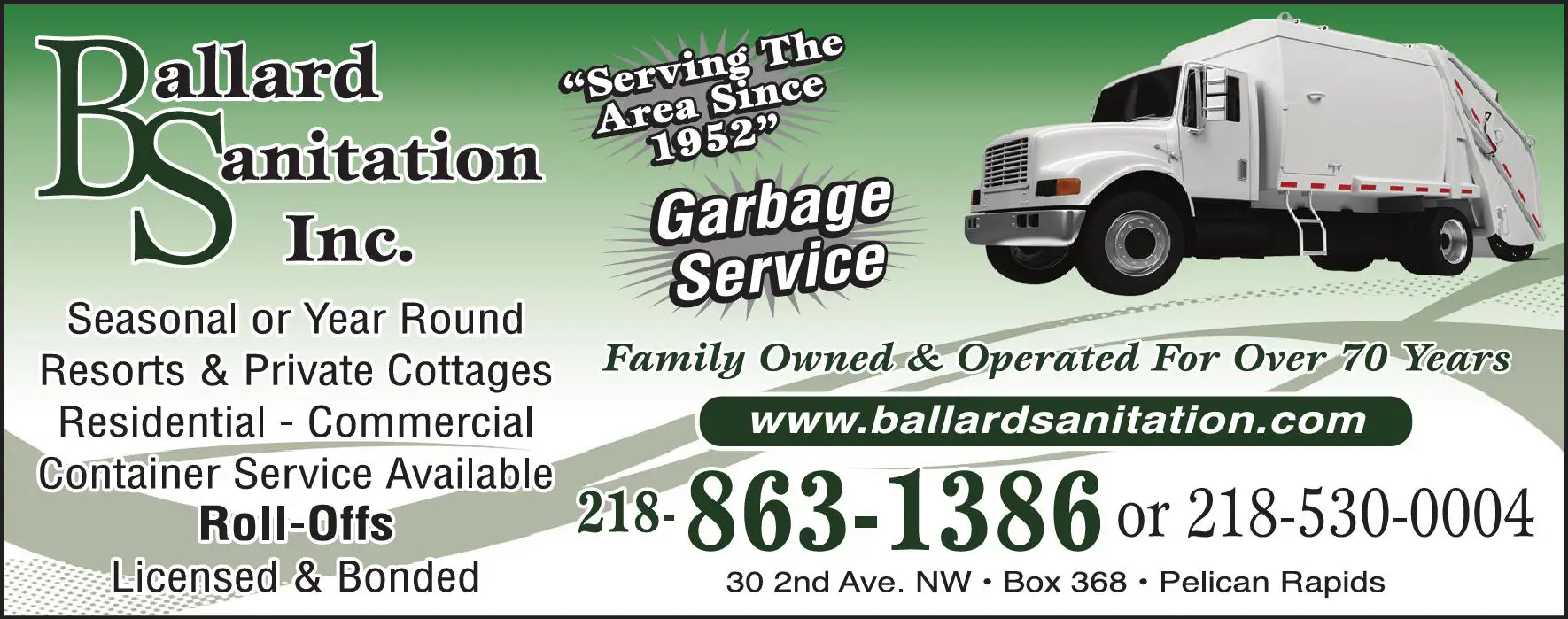 Garbage & Rubbish Collection print ad for Ballard Sanitation Inc