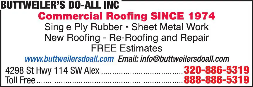 Roofing Contractors print ad for Buttweiler's Do-All Inc
