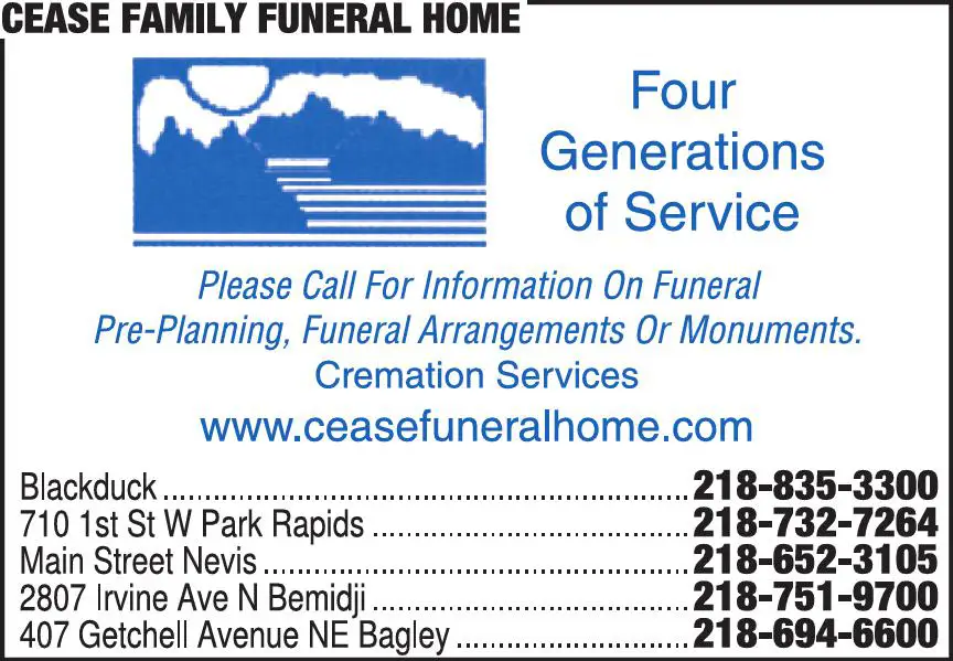 Funeral Homes & Directors print ad for Cease Family Funeral Home