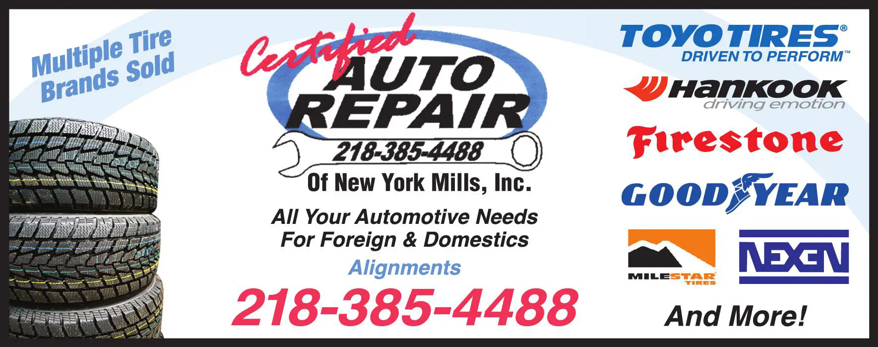 Tire Dealers print ad for Certified Auto Repair Of New York Mills Inc