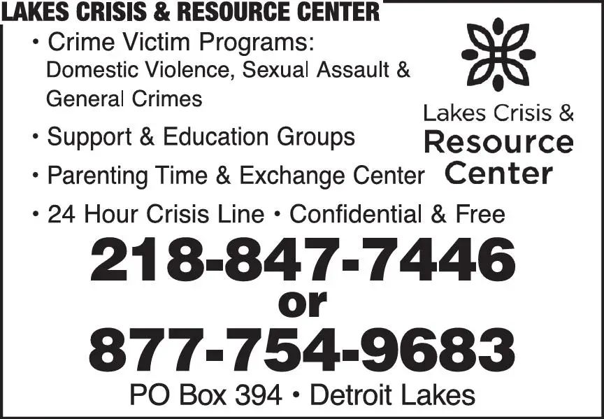 Crisis Intervention print ad for Lakes Crisis & Resource Center