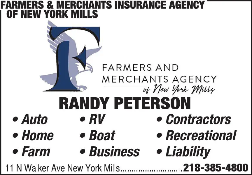 Insurance print ad for Farmers & Merchants Insurance Agency Of New York Mills