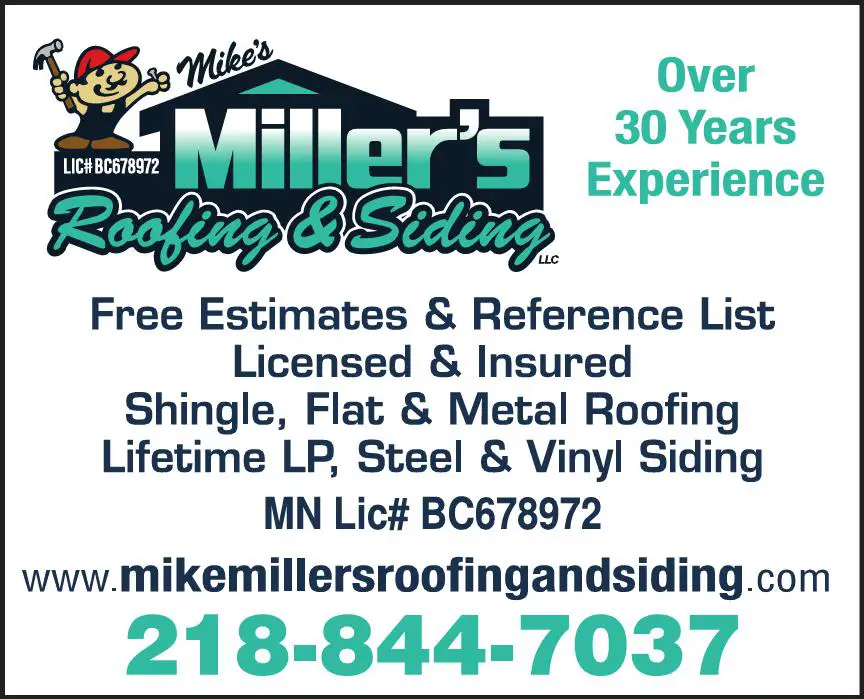 Roofing Contractors print ad for Mike's Miller's Roofing And Siding LLC