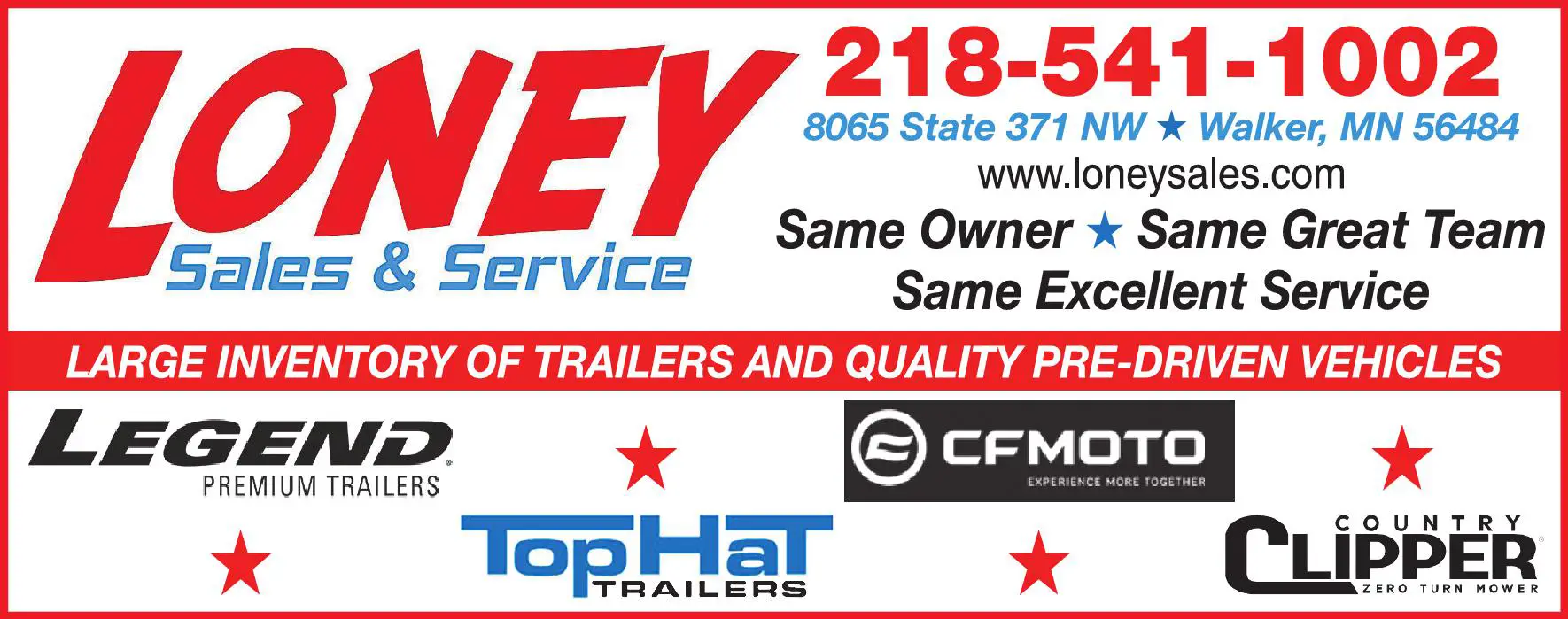 Trailers - Auto, Utility, Sports, Etc print ad for Loney Sales & Service