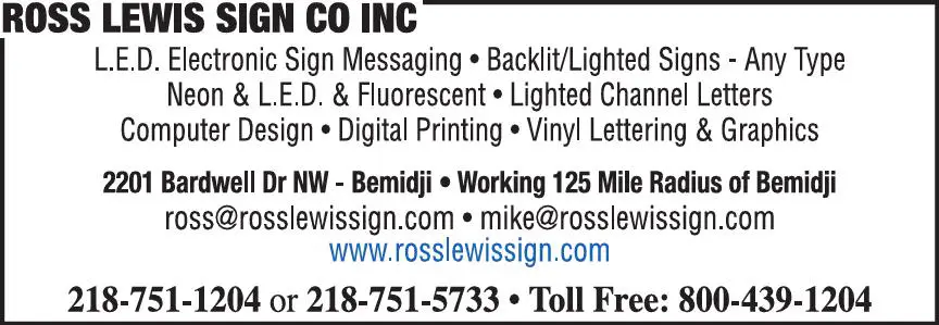 Signs print ad for Ross Lewis Sign Co Inc