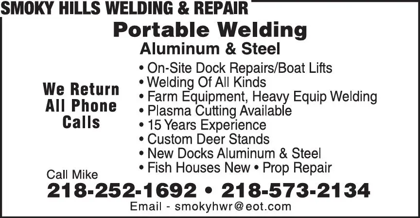 Welding print ad for Smoky Hills Welding & Repair