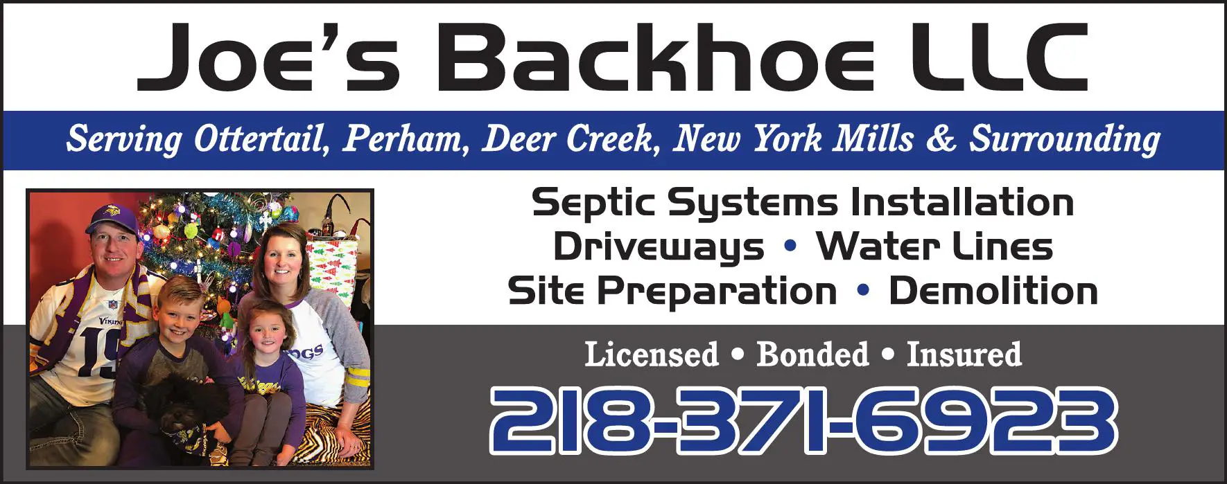 Septic Tanks & Systems - Contractors, Designers & Dealers print ad for Joe's Backhoe LLC