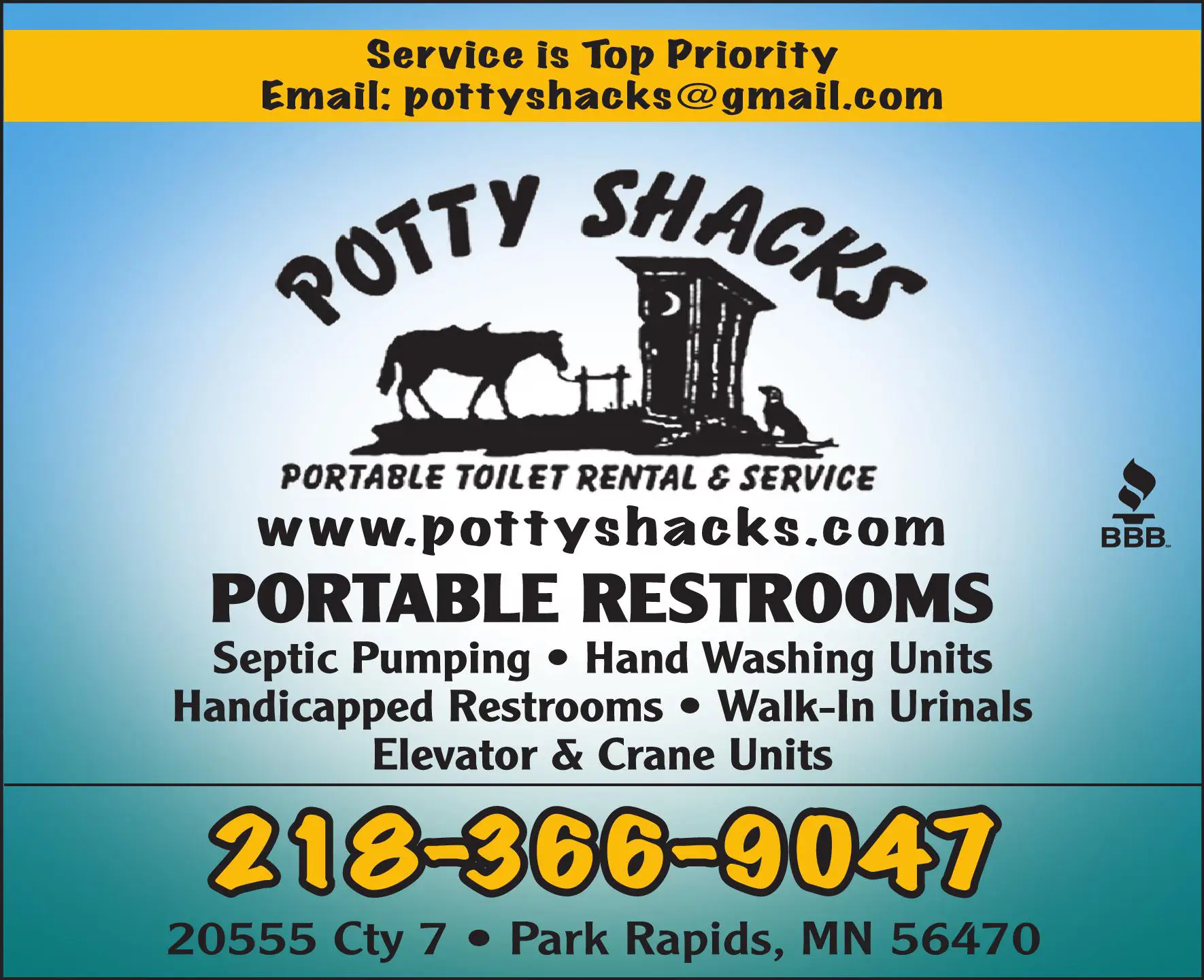 Septic Tanks & Systems - Cleaning print ad for Potty Shacks