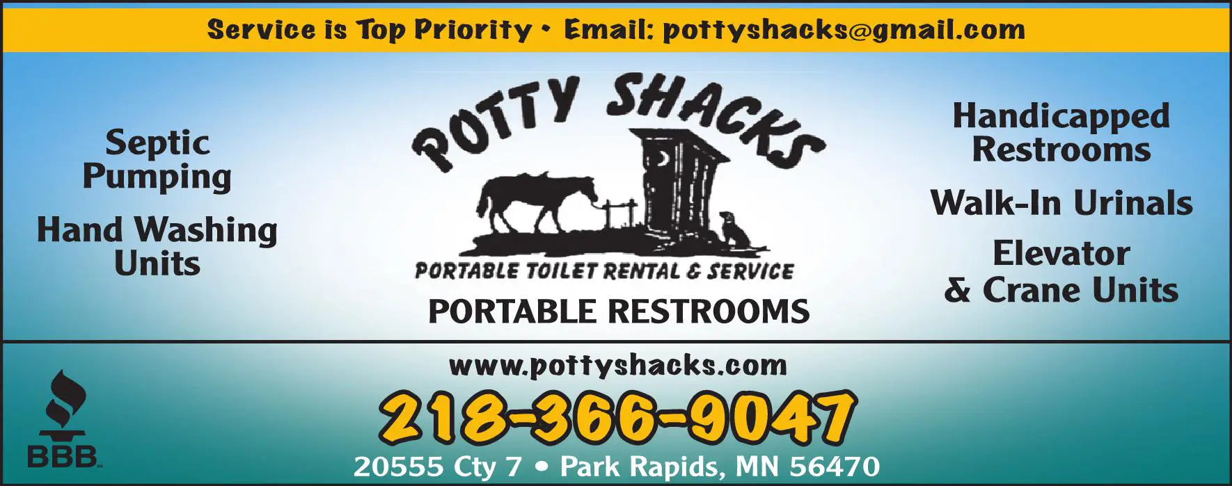 Portable Toilets print ad for Potty Shacks