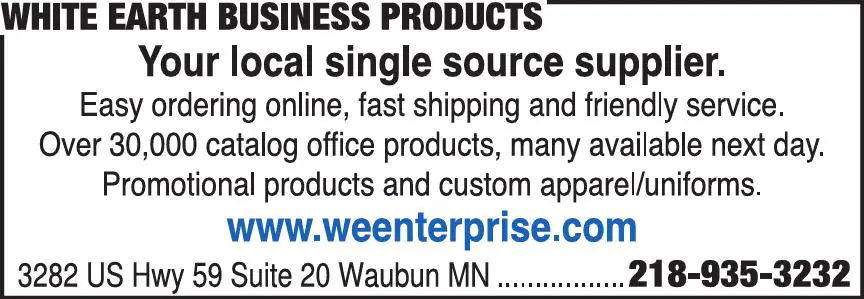 Embroidery print ad for White Earth Business Products