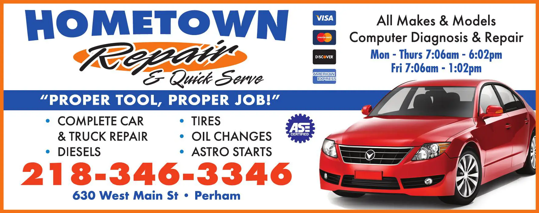Auto Repair & Service print ad for Hometown Repair & Quick Serve