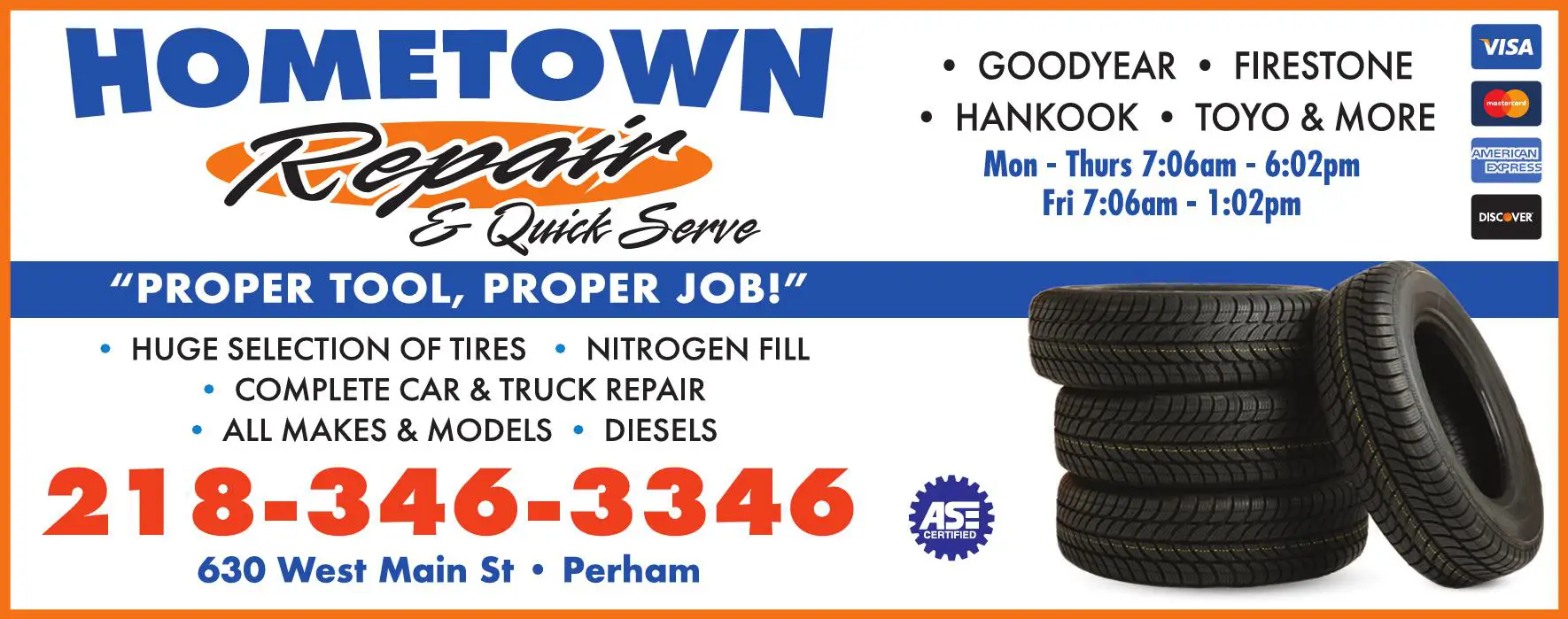 Tire Dealers print ad for Hometown Repair & Quick Serve