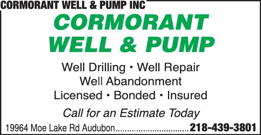 Well Drilling & Service print ad for Cormorant Well & Pump Inc