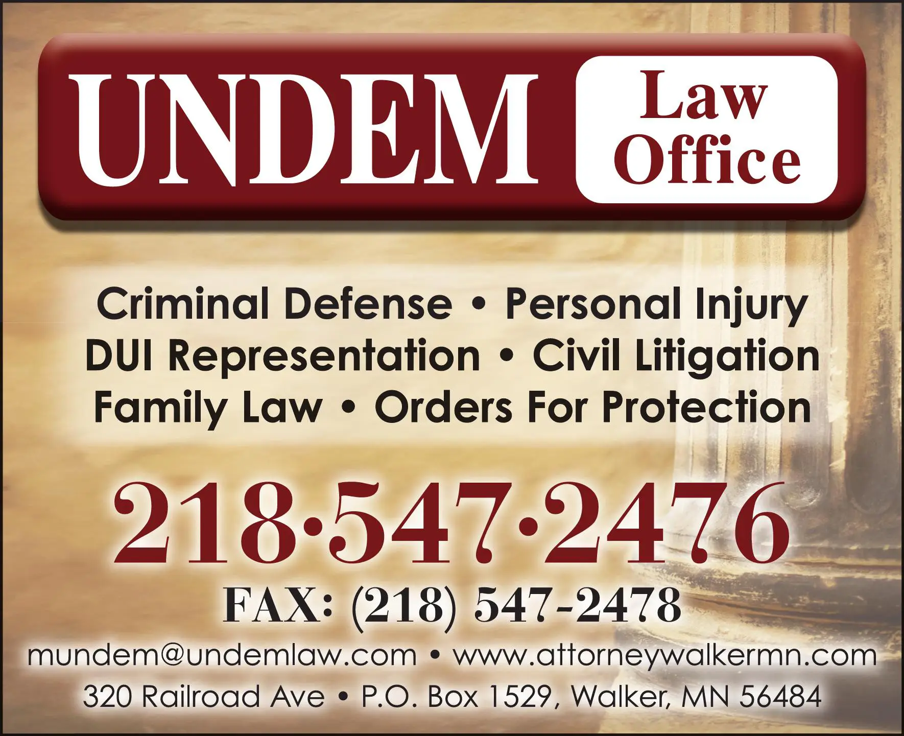 Attorneys print ad for Undem Law Office