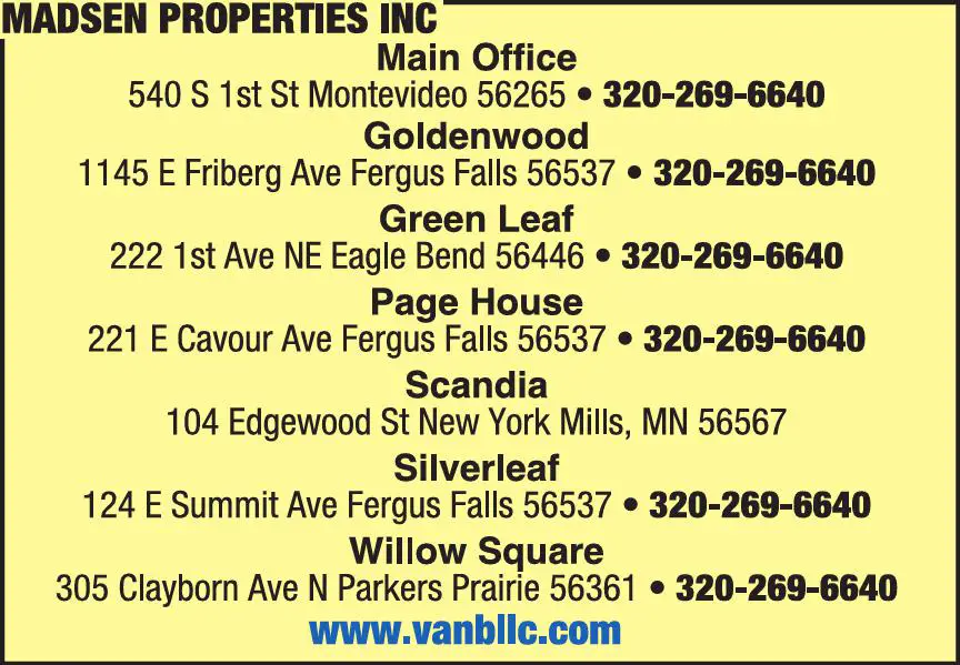 Apartments print ad for Madsen Properties Inc