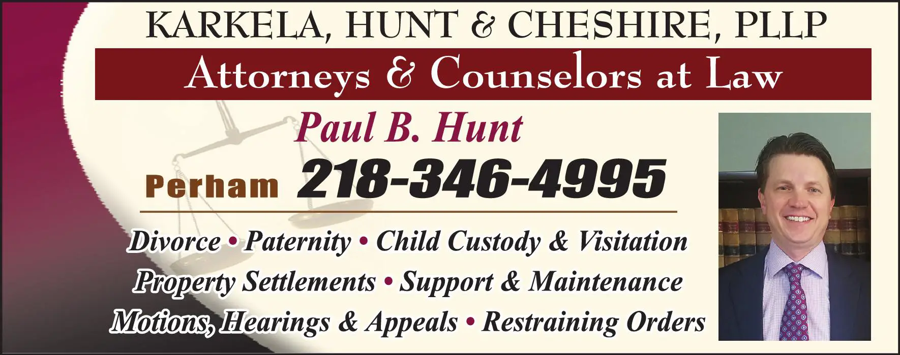 Attorneys - Divorce/Family/Guardianship print ad for Hunt Paul B ^ Atty At Law