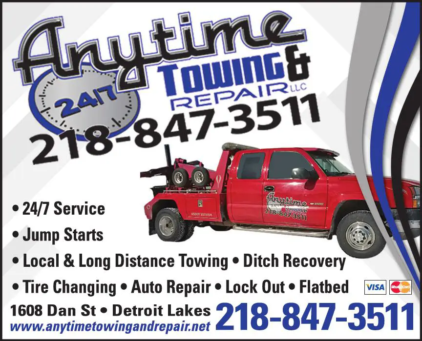 Towing - Automotive print ad for Anytime Towing & Repair LLC