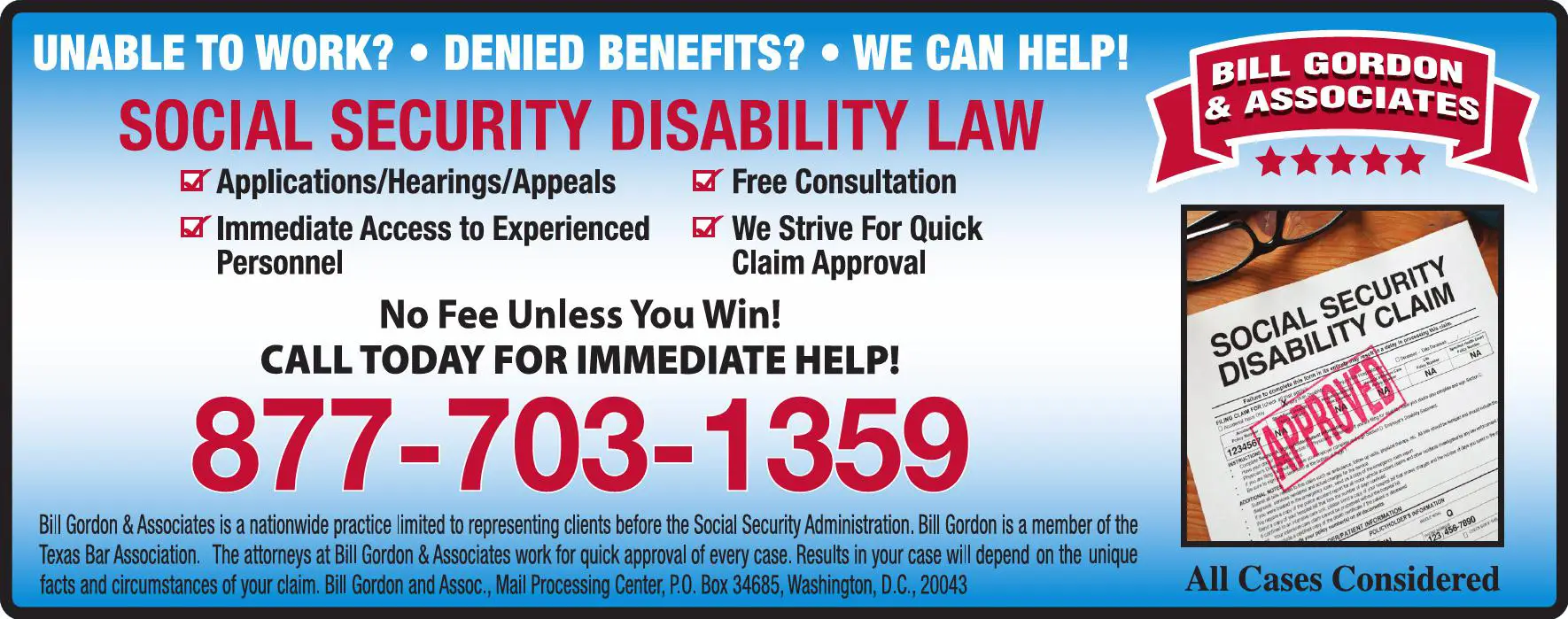 Attorneys print ad for Bill Gordon & Associates