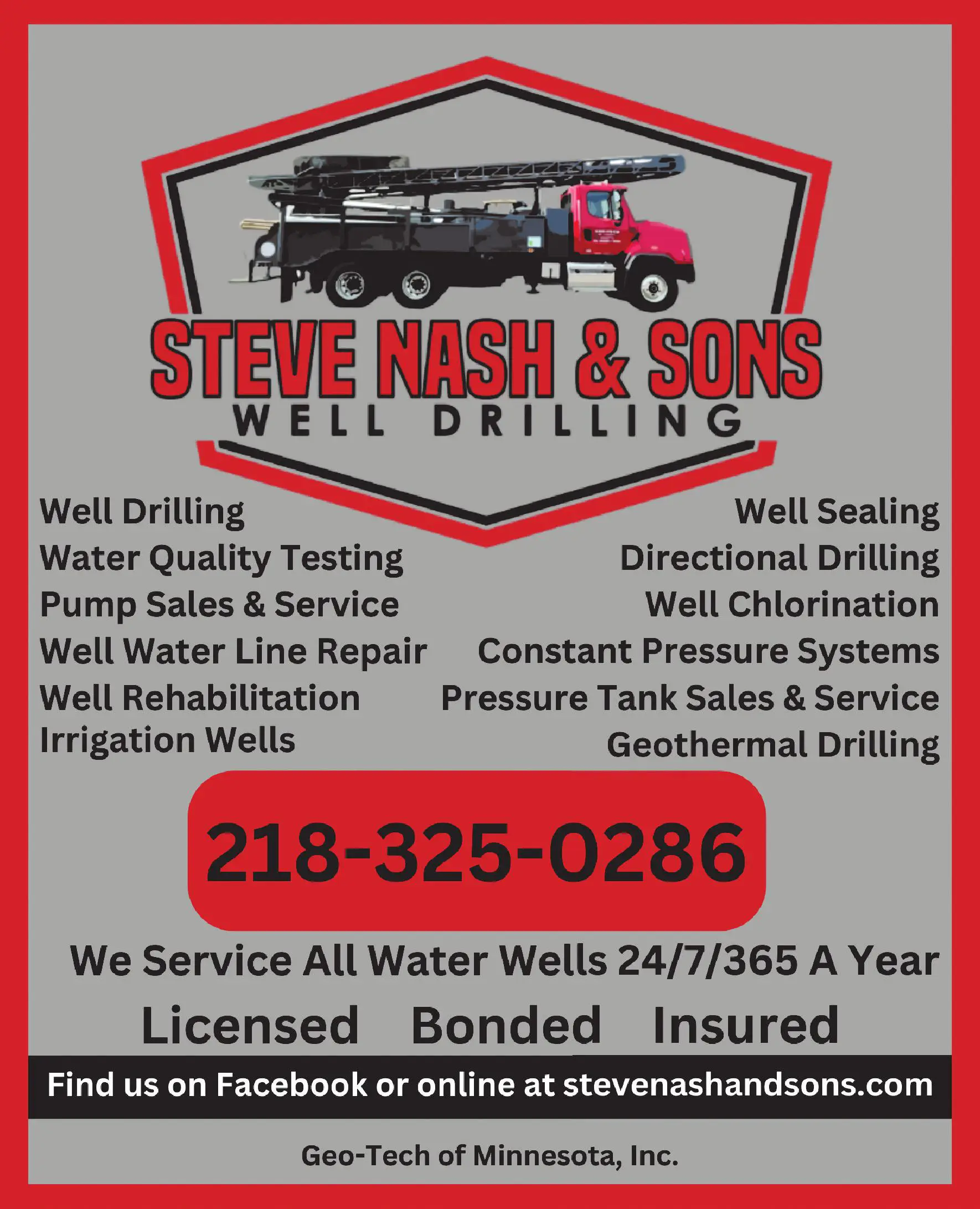 Well Drilling & Service print ad for Steve Nash & Sons Well Drilling