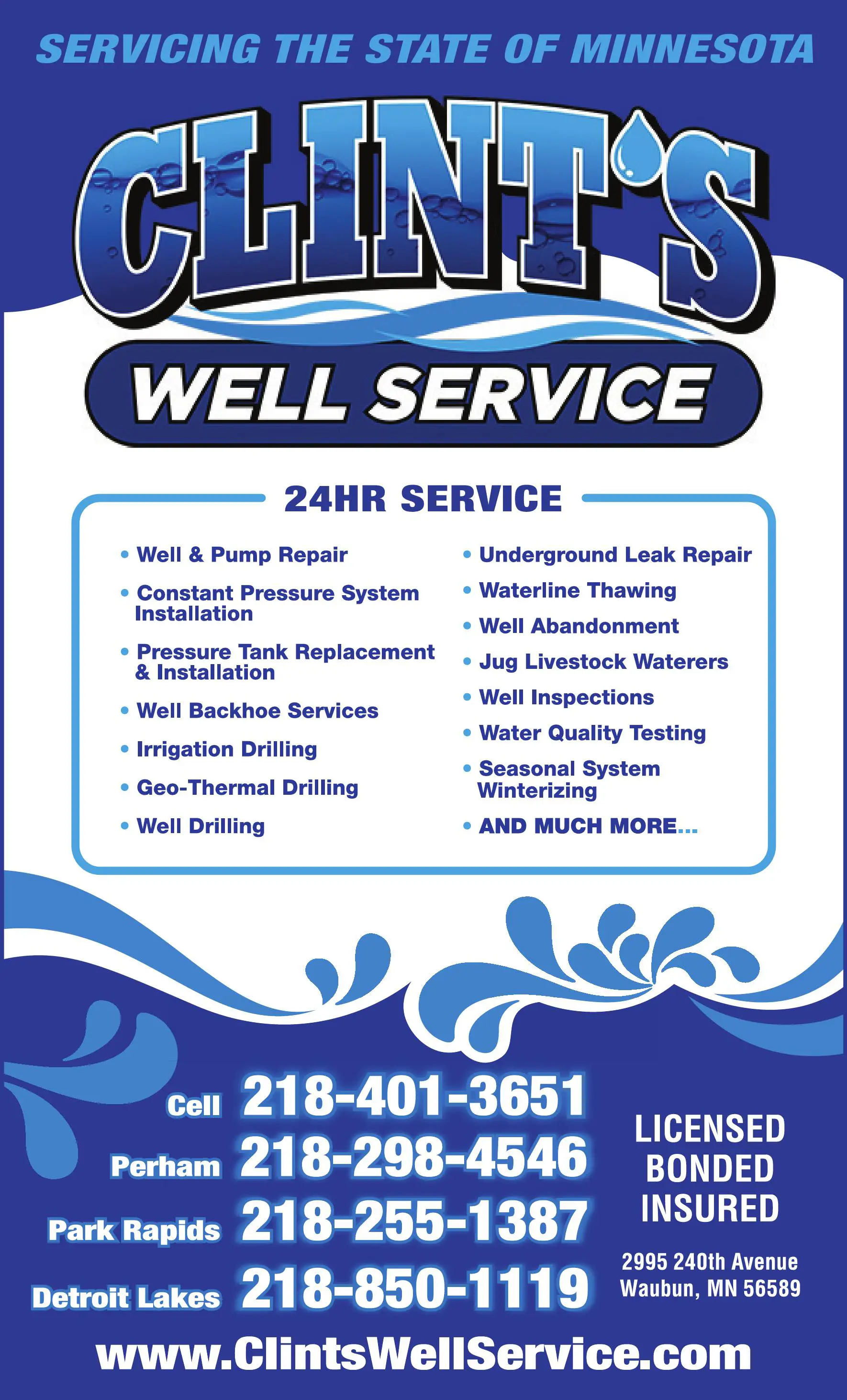 Well Drilling & Service print ad for Clint's Well Service LLC