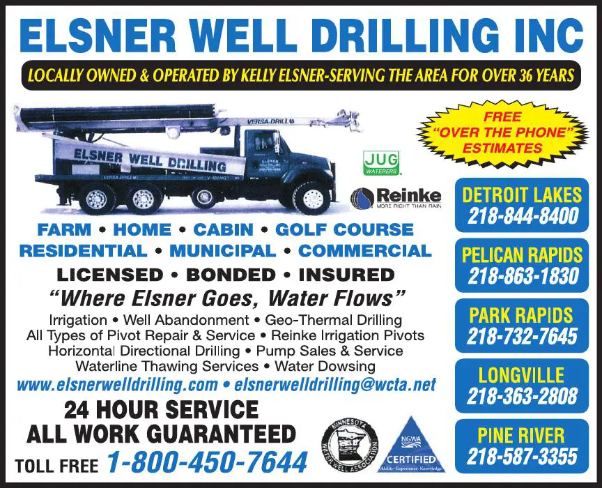 Well Drilling & Service print ad for Elsner Well Drilling Inc