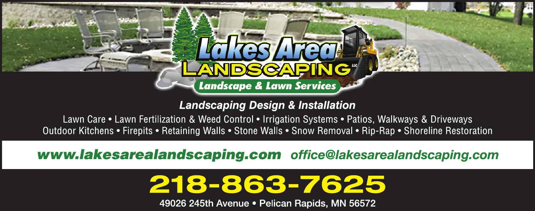 Lawn & Grounds Maintenance print ad for Lakes Area Landscaping