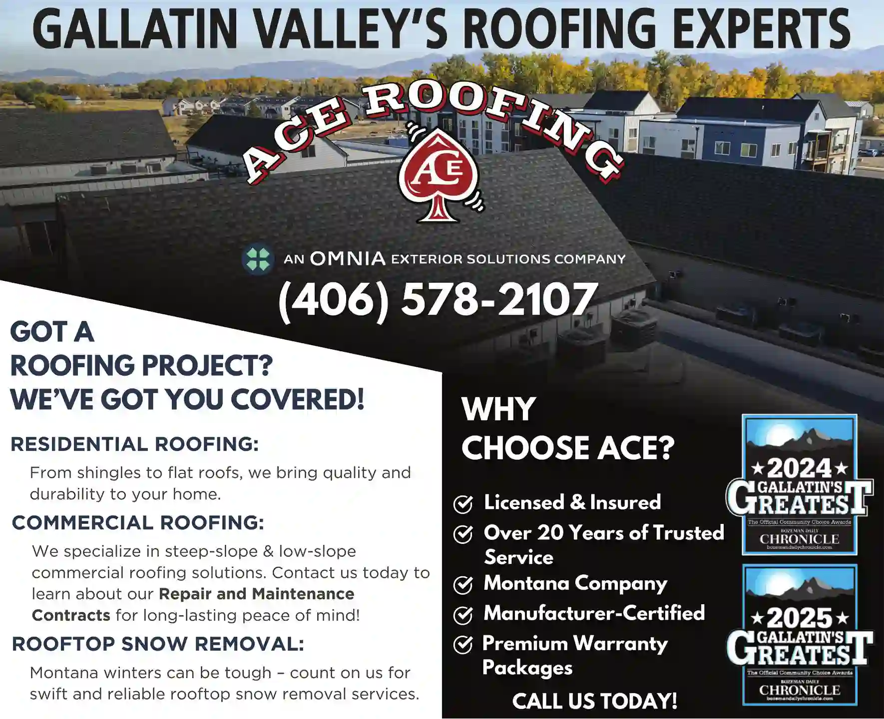 Roofing Contractors print ad for Ace Roofing