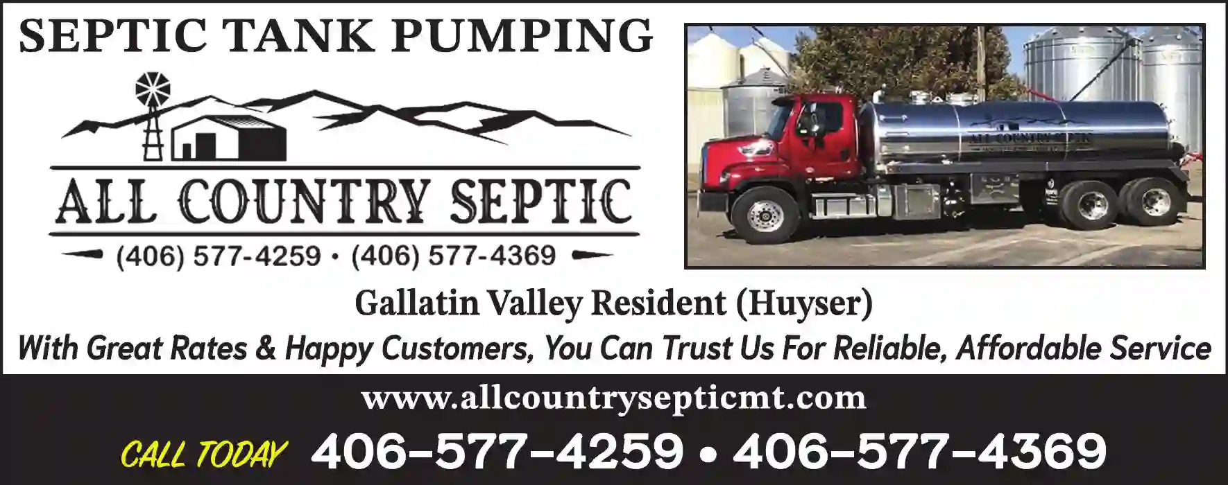 Septic Tanks & Systems - Cleaning print ad for All Country Septic Tank Pumping