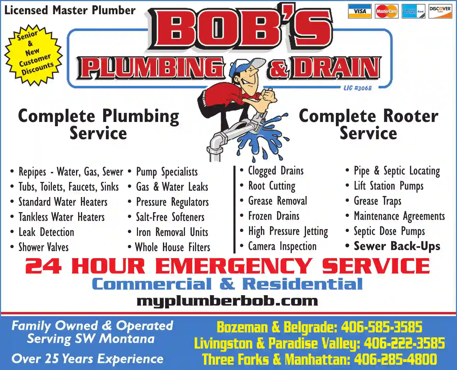 Plumbing Contractors print ad for Bob's Plumbing & Drain
