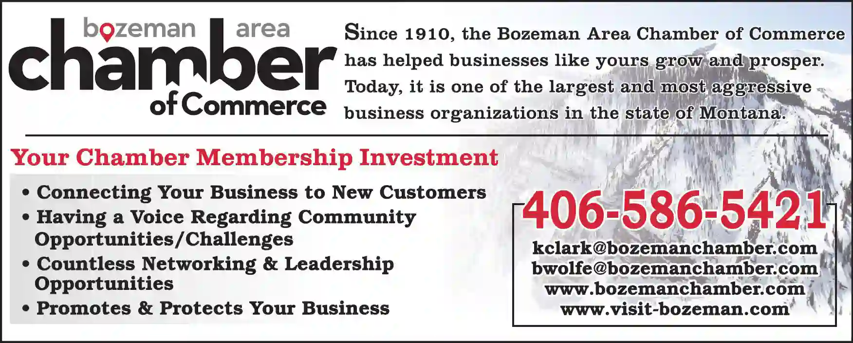 Chambers of Commerce print ad for Bozeman Area Chamber Of Commerce