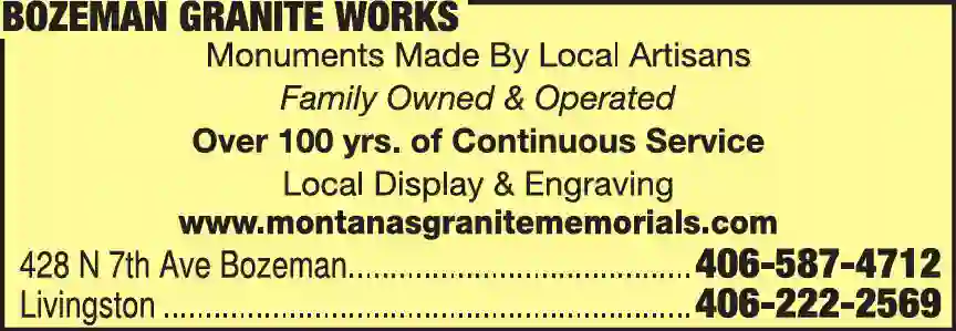Funeral Pre-Arrangement Plans print ad for Bozeman Granite Works