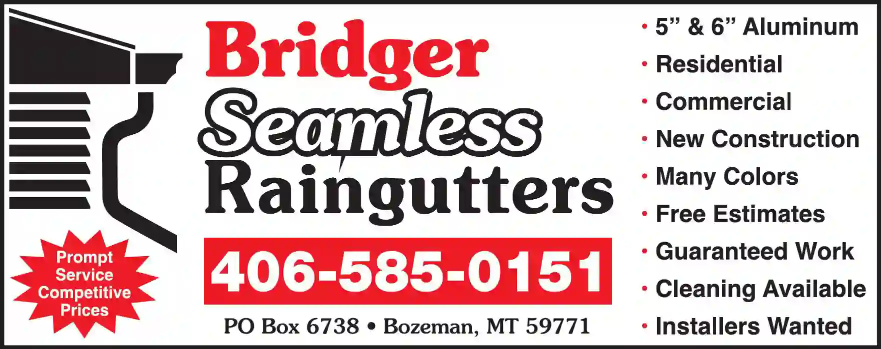 Gutters & Downspouts print ad for Bridger Seamless Raingutters