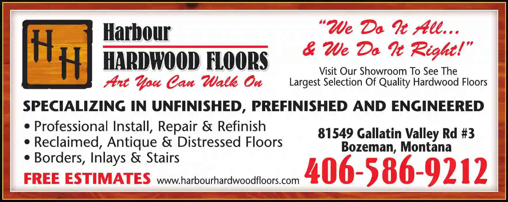 Floor - Install, Refinish & Resurface print ad for Harbour Hardwood Floors