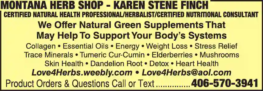 Health & Diet Food Products - Retail print ad for Montana Herb Shop ^ Karen Stene Finch CNC/CNHP/Herbalist