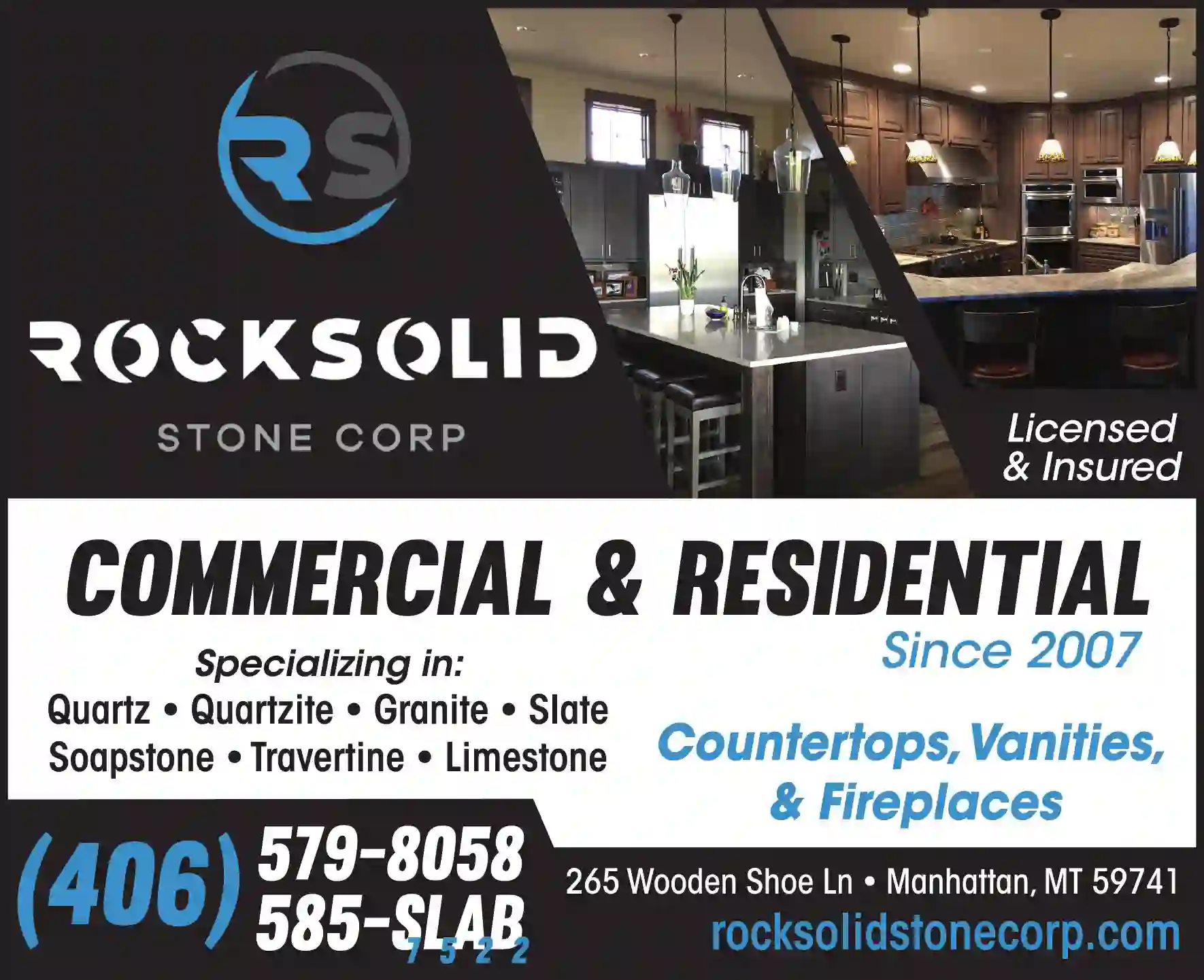 Counter Tops print ad for Rocksolid Stone Corp
