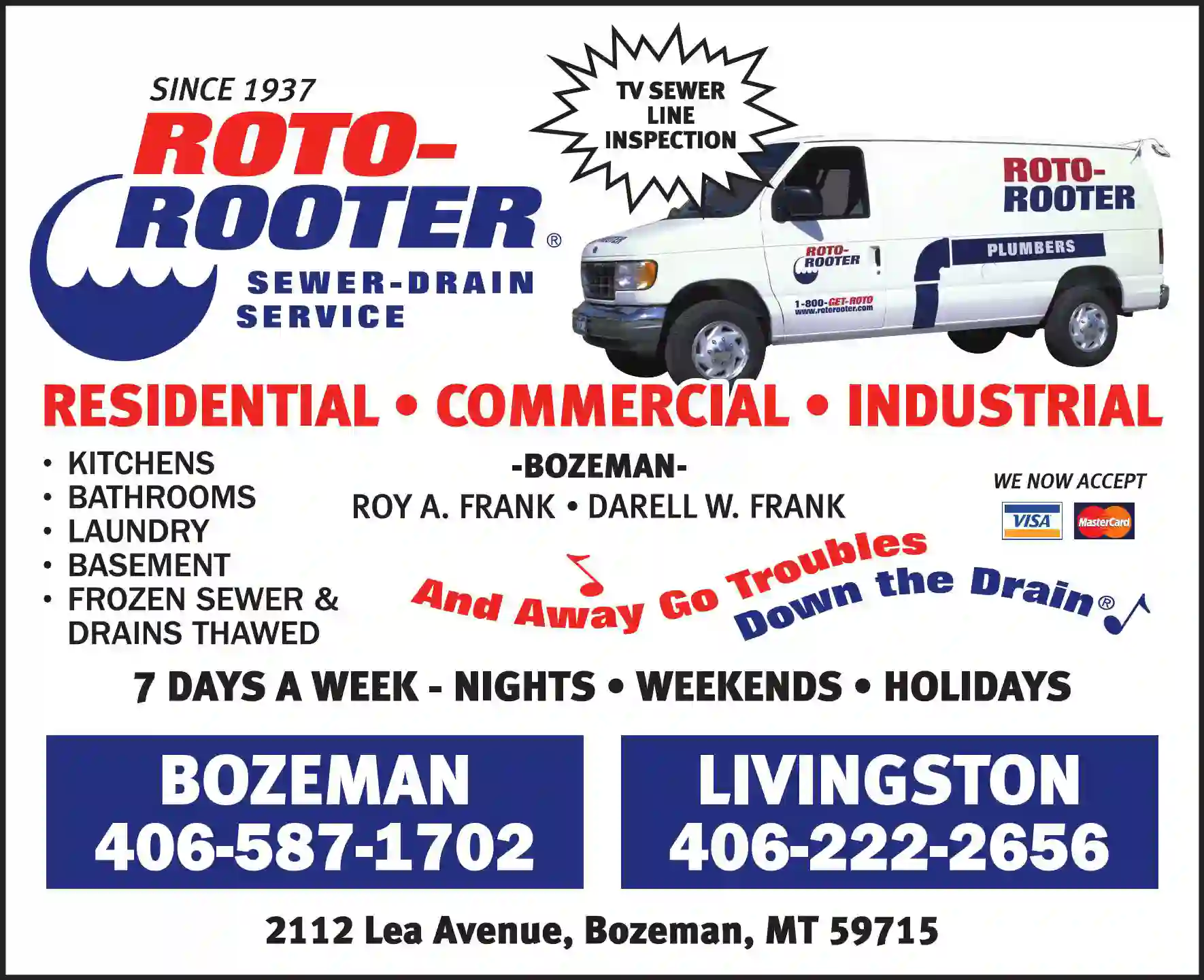 Sewer Contractors & Cleaners print ad for Roto-Rooter Sewer Service