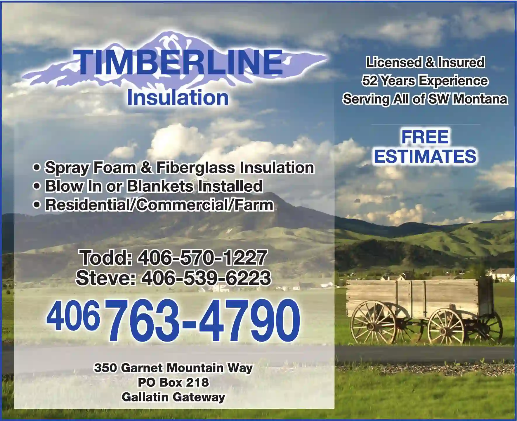 Insulation Contractors print ad for Timberline Insulation
