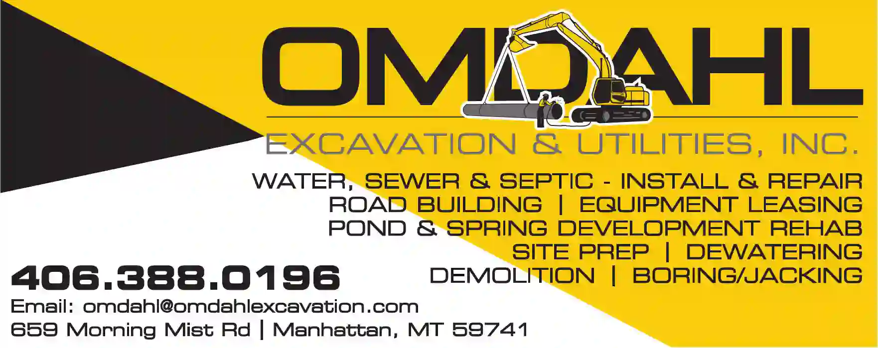 Excavating Contractors print ad for Omdahl Excavation & Utilities inc