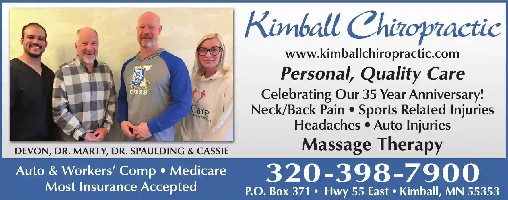 Chiropractors, D.C. print ad for Kimball Chiropractic