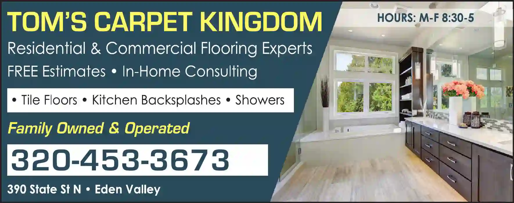Tile - Ceramic - Contractors & Dealers print ad for Tom's Carpet Kingdom