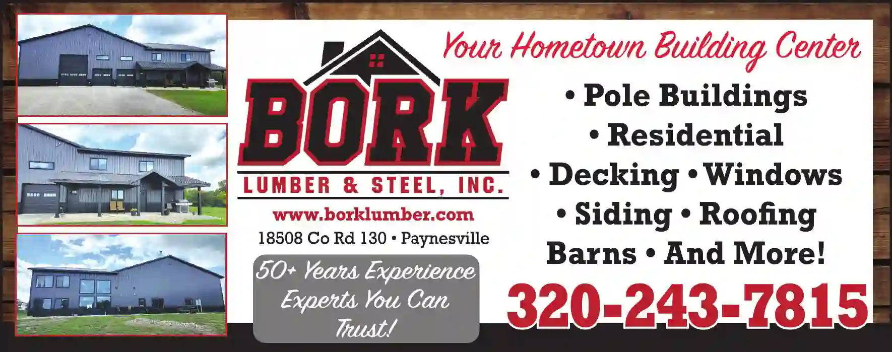 Lumber - Retail print ad for Bork Lumber & Steel Inc