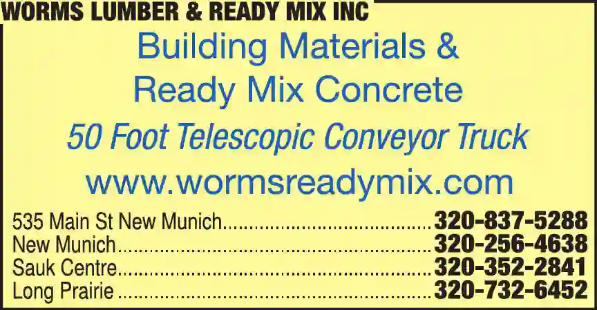 Concrete - Ready Mix print ad for Worms Lumber & Ready Mix Inc