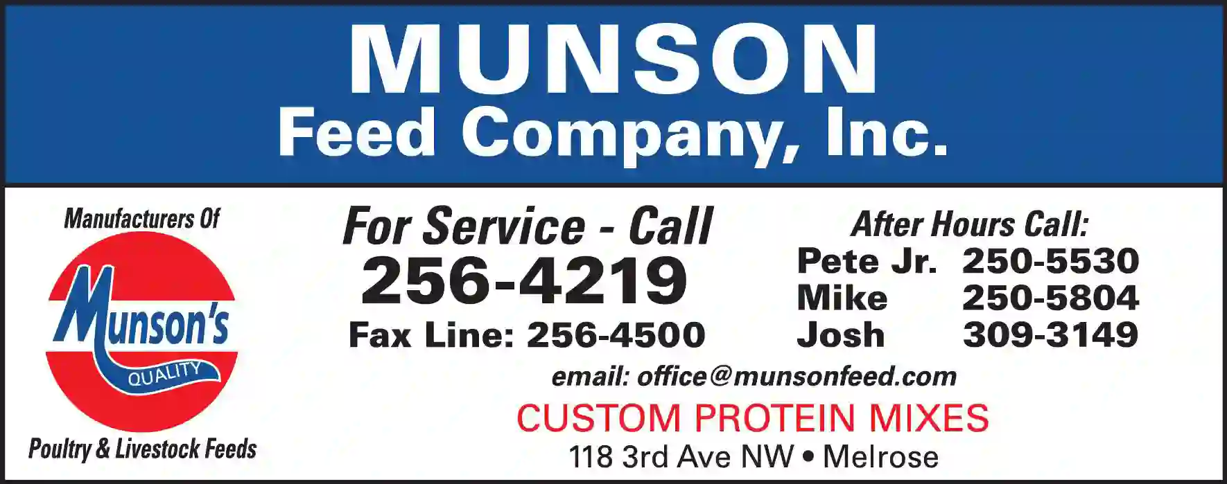 Feed Dealers print ad for Munson Feed Co Inc