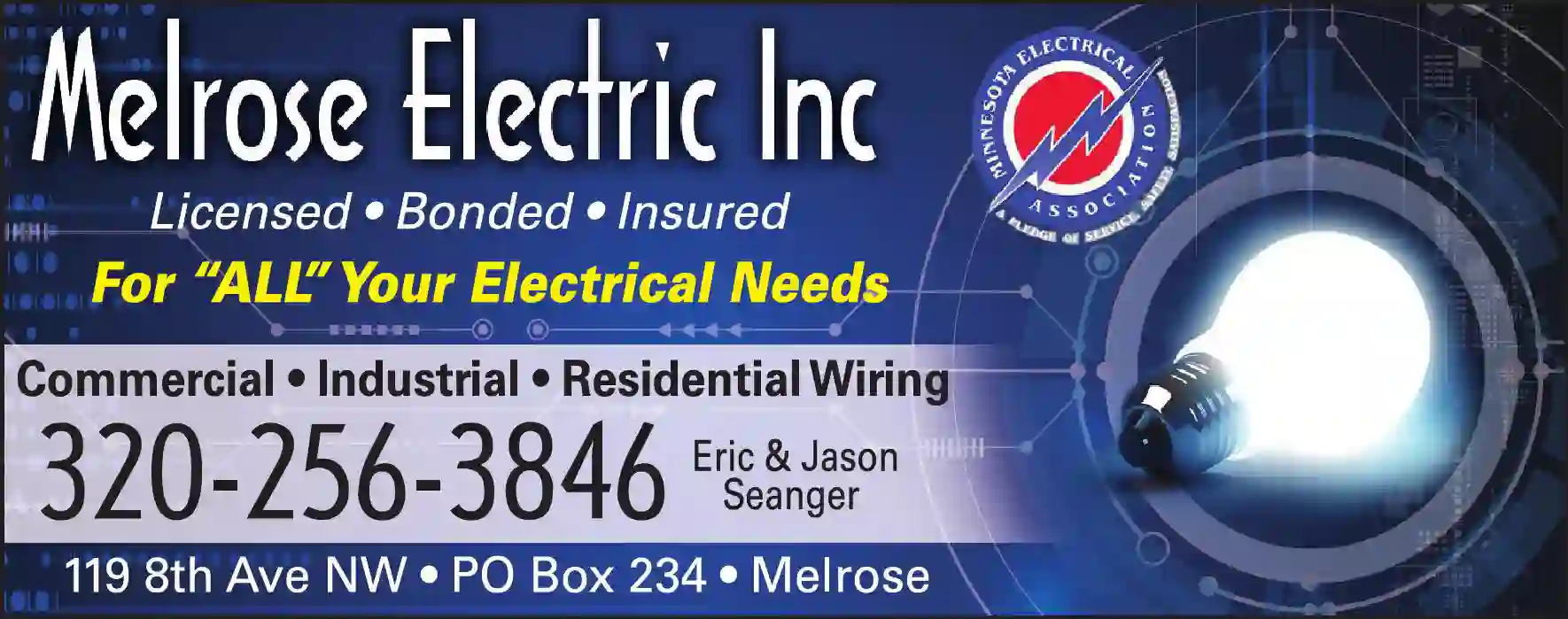 Electric Contractors print ad for Melrose Electric Inc