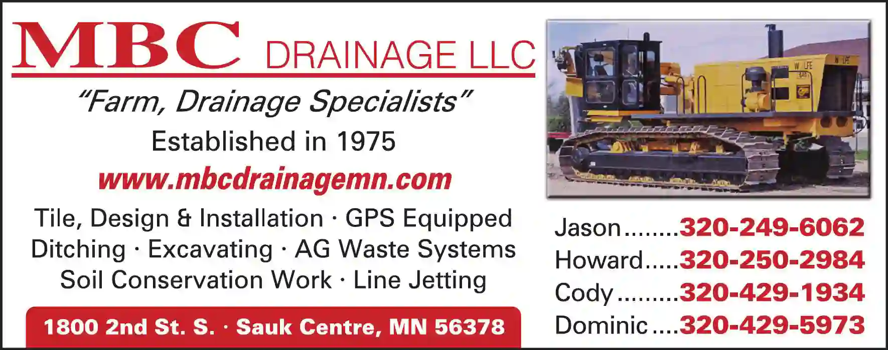 Drainage Contractors print ad for MBC Drainage LLC