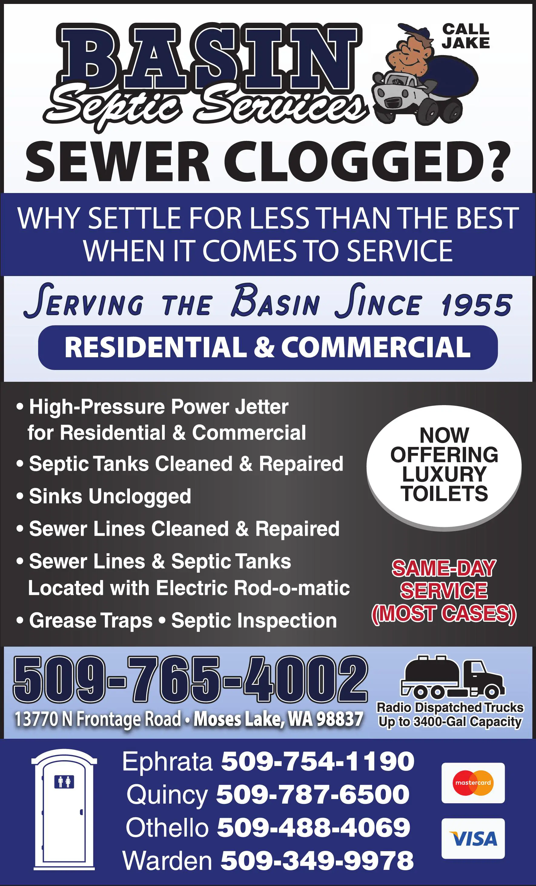 Septic Tanks & Systems - Cleaning print ad for Basin Septic Services Inc
