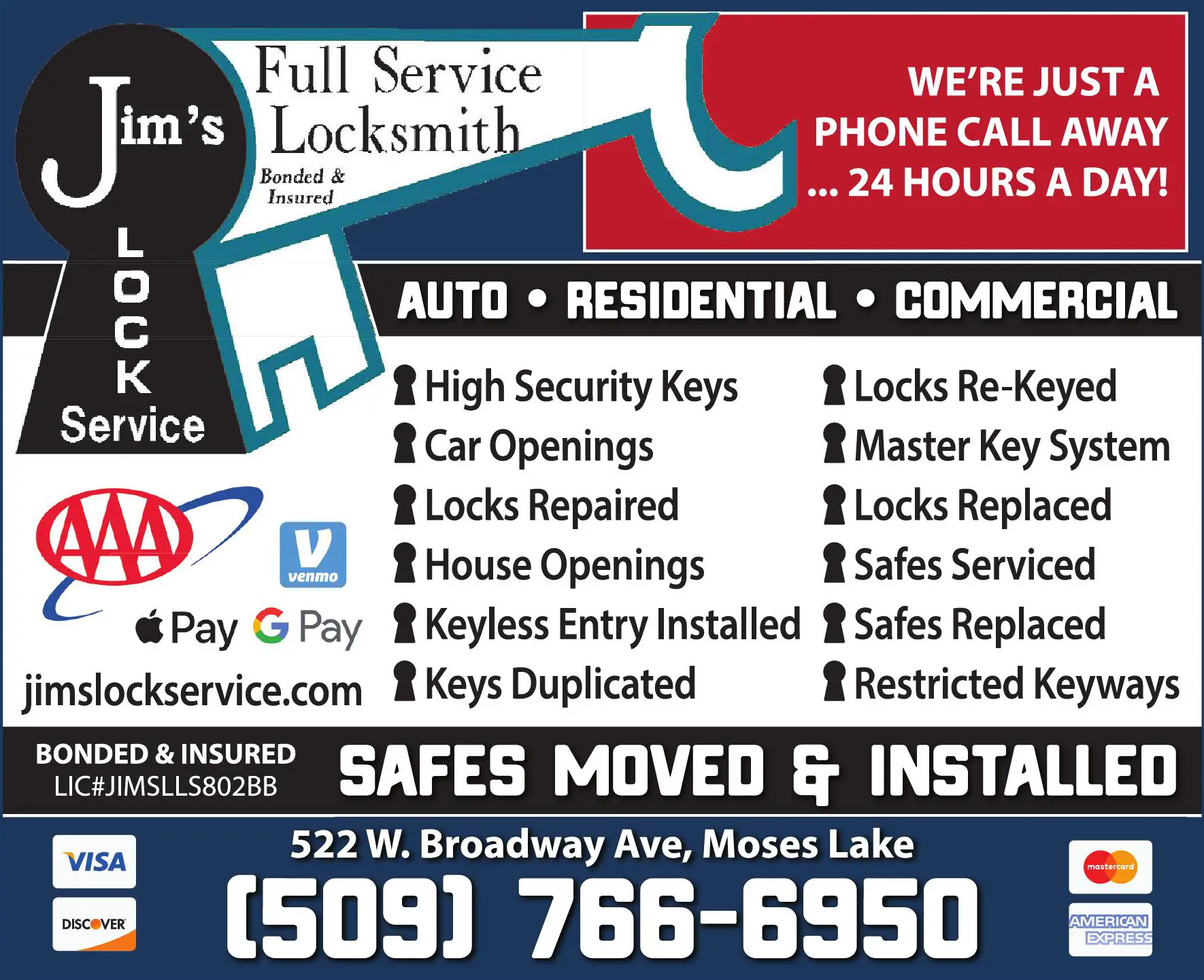 Locks & Locksmiths print ad for Jim's Lock Service