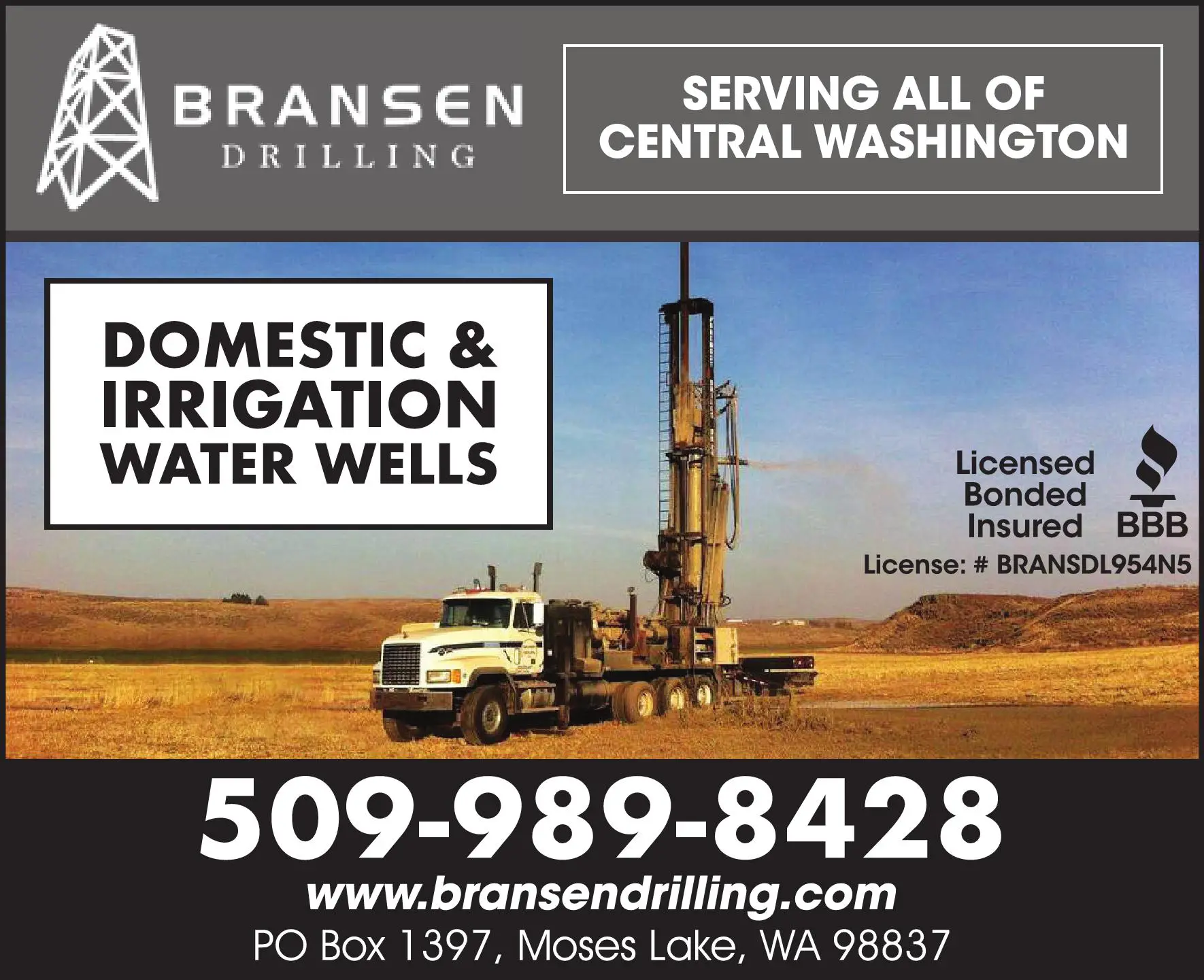 Well Drilling & Service print ad for Bransen Drilling
